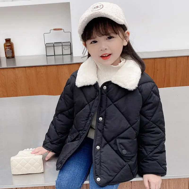 2022 New Winter Children\'s Warm Cotton Jackets Girls Clothes Kids & Babies Rabbit Fur Collar Coats Korean Style Girls