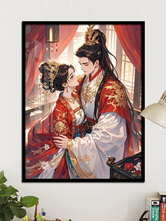 

Современная простая алмазная вышивка: аниме-пара, свадебная тематика, ручная работа, декоративное панно для спальни в рамке