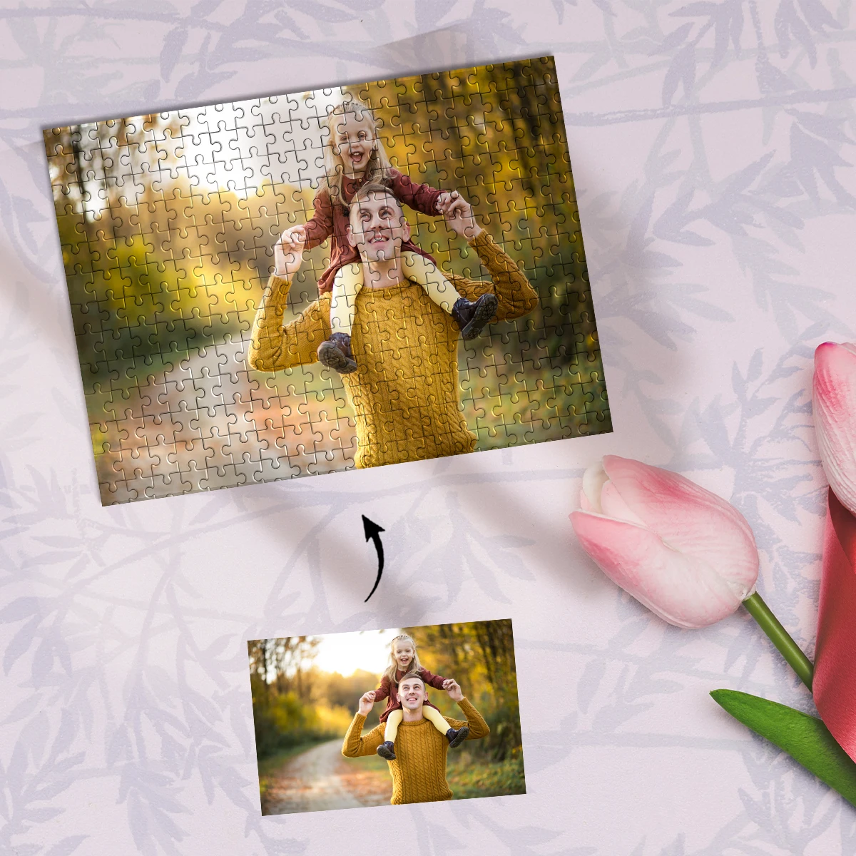 الأب والابن المبتكر يفرحون. صورة مخصصة اللغز شخصية الضغط الألغاز الألغاز المخصصة في الصور