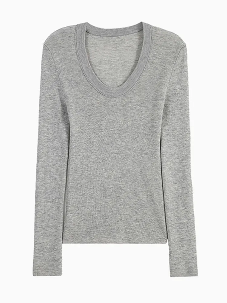 سليم صالح طويل Sve محبوك قاعدة irt الكورية Sle عادية شيك تصميم بسيط المرأة أعلى طاقم ني لون نقي أوائل الخريف #4