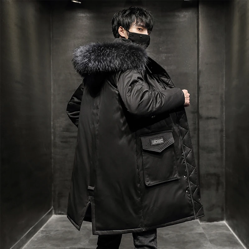 Casual 2024 Winter Men's Hooded Warm Duck Down Jackets Streetwear Solid Mid-Length Windproof Puffer Coats Outdoor Thicken Parkas