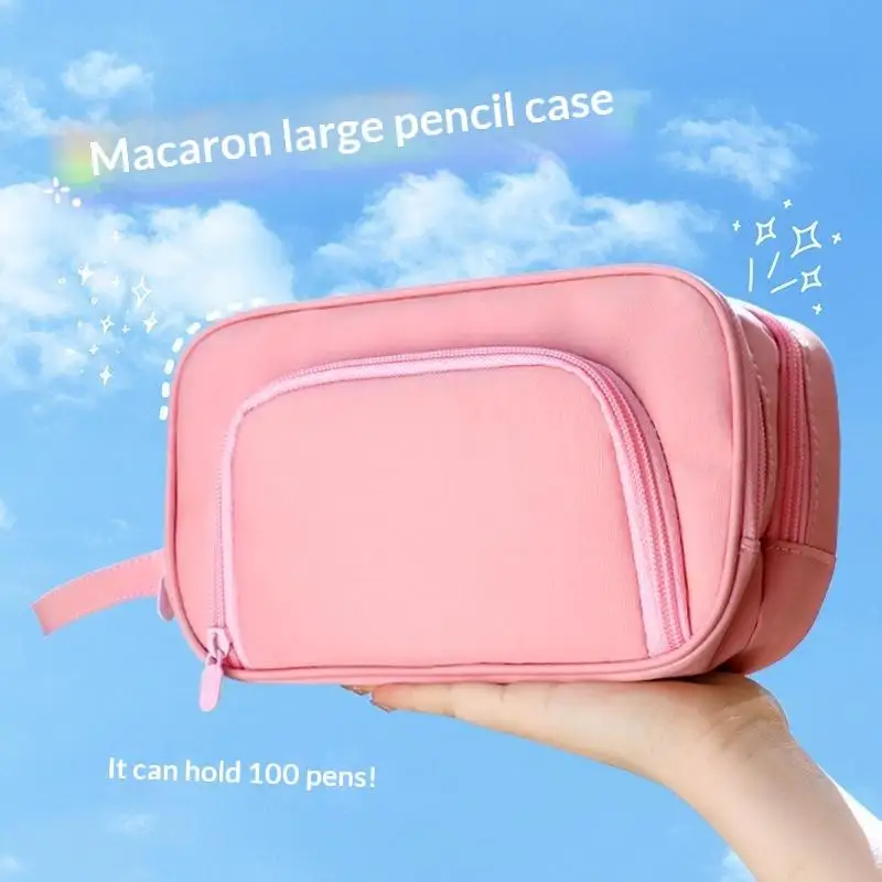 Kawaii 3-Schicht-Federmäppchen mit großer Kapazität, Schüler-Federmäppchen, Schulschreibwaren-Box, einfarbige Make-up-Aufbewahrungstasche – Detail 4
