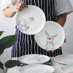 8 Inch Ceramic Bunny Dinner Plate Cute Rabbit Dishes Afternoon Tea Dessert Plate Pasta Dish Party Serving Plate Microwave Safe