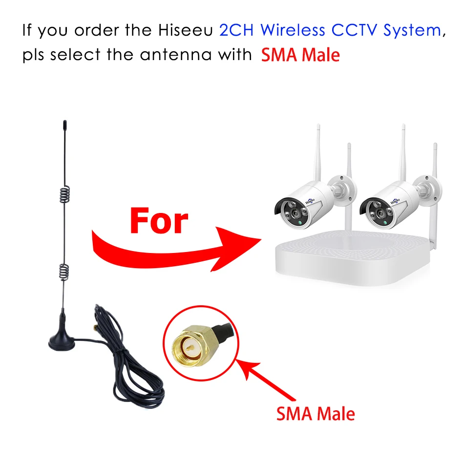 Wireless Wifi Booster  Extender with Base 2.4GHz 7DBI 5X Range RP-SMA Male SMA Male Connector for WiFi Security Camera