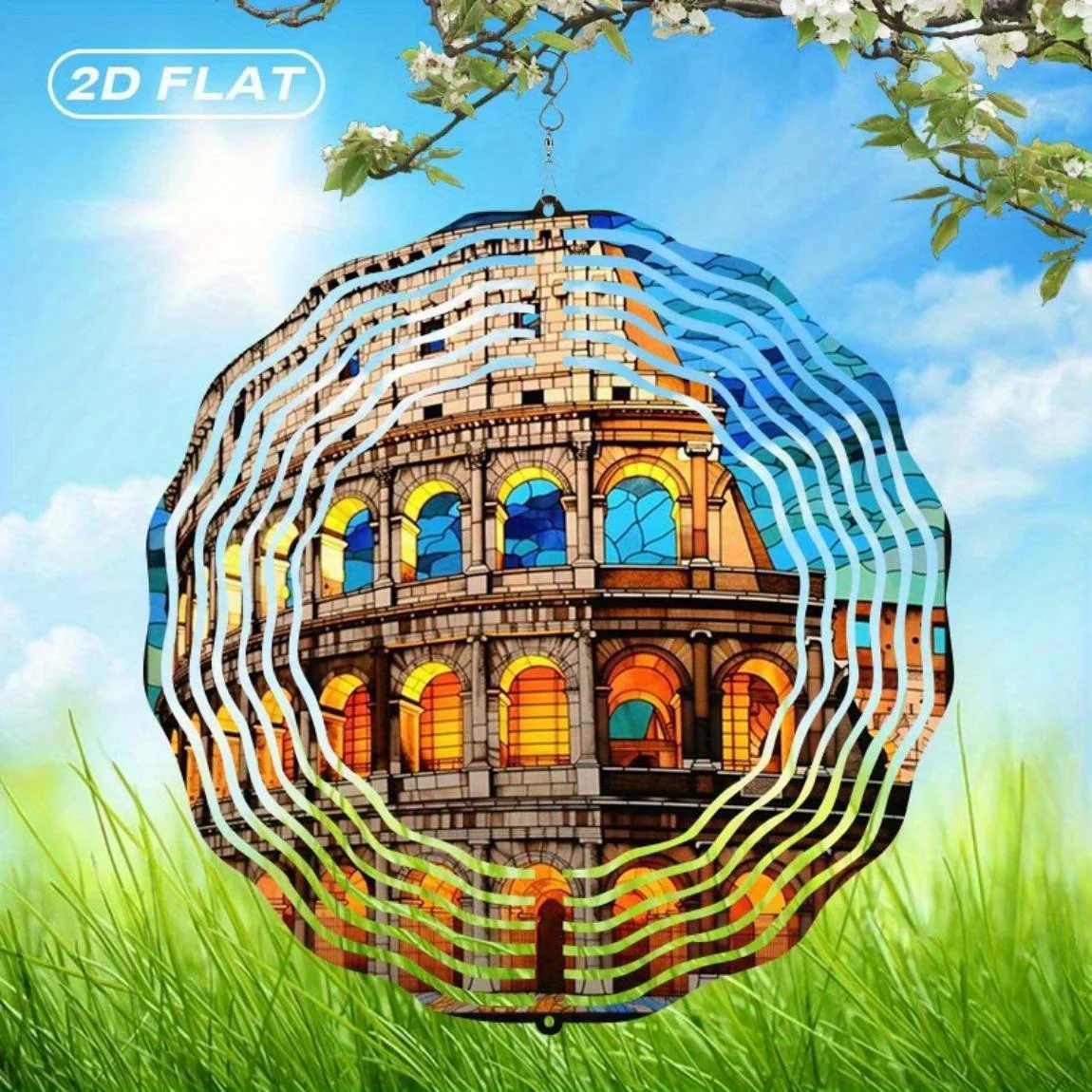 CIFBUY Metal Wind Spinner Colosseum Stained Glass Suncatcher with Boho Beads Outdoor Garden Decor Suncatcher