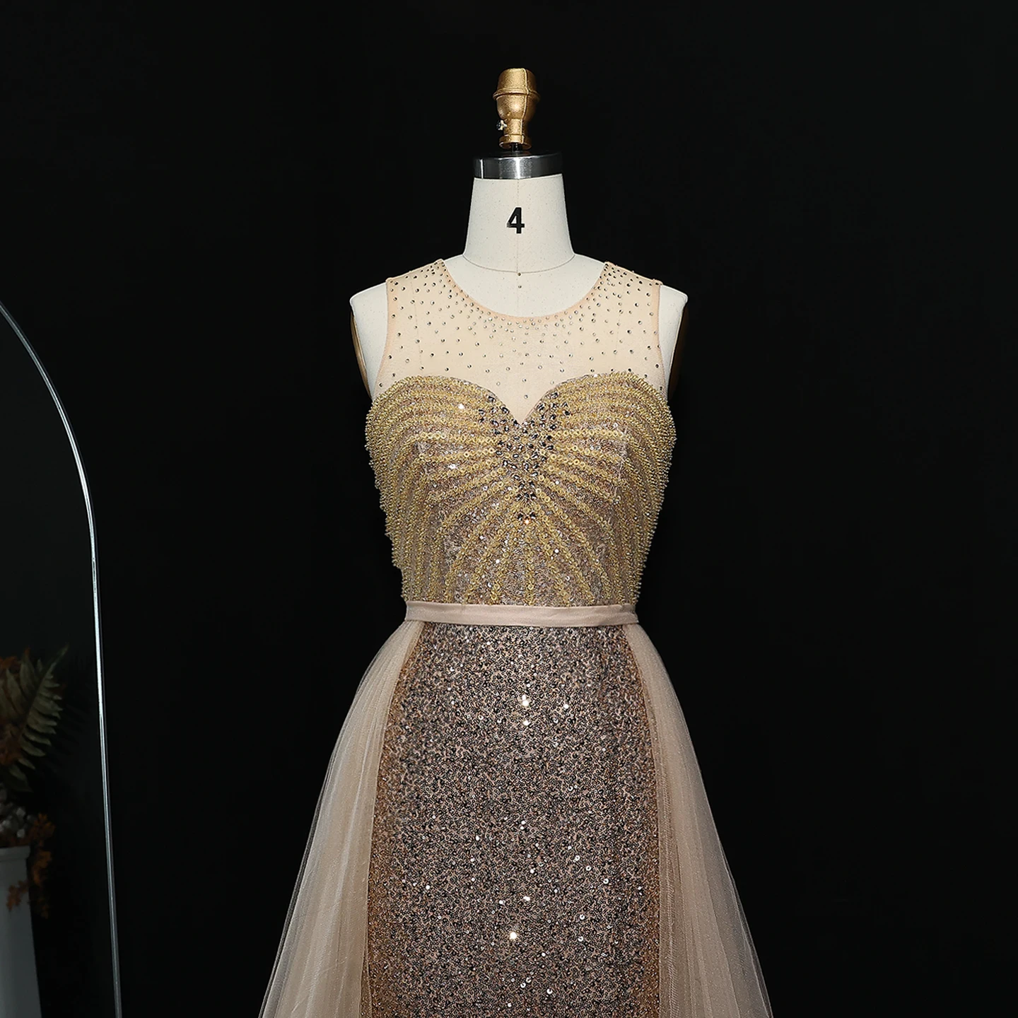 Sharon Said-vestido de noche azul claro de cristal brillante con sobrefalda, dorado de lujo para mujer, fiesta Formal de boda SS011 personalizado