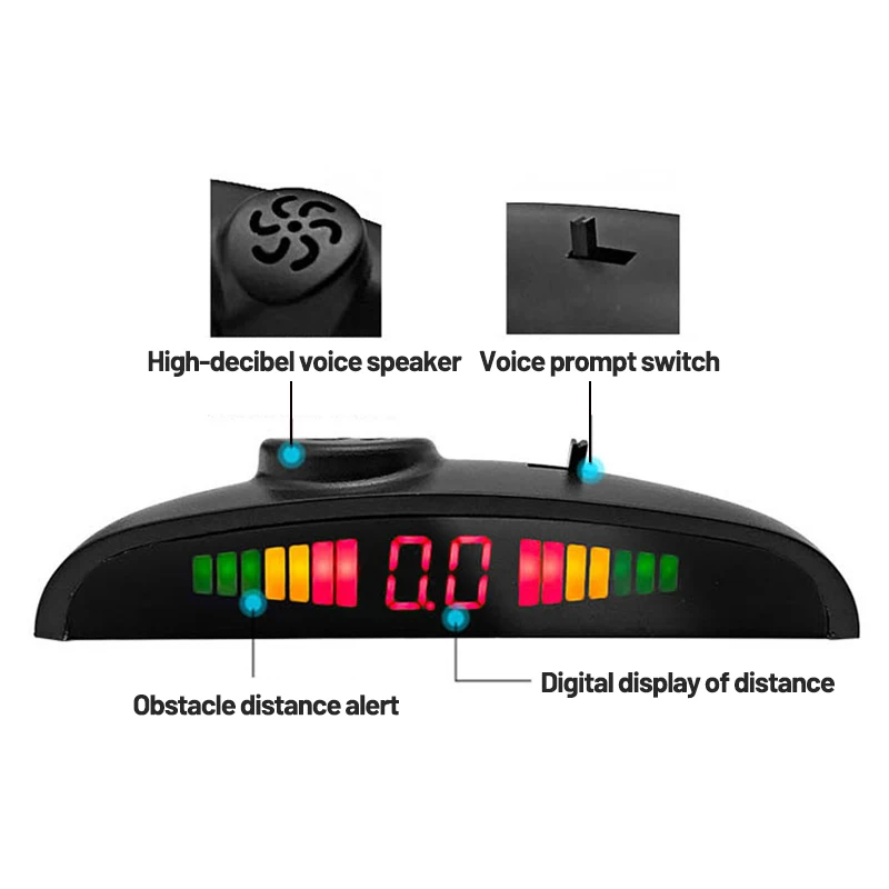 CARQSENG Reverse Backup Radar System LED-Parksensor-Display mit 4 Sensoren Backup-Summer-Warnalarm für Autos