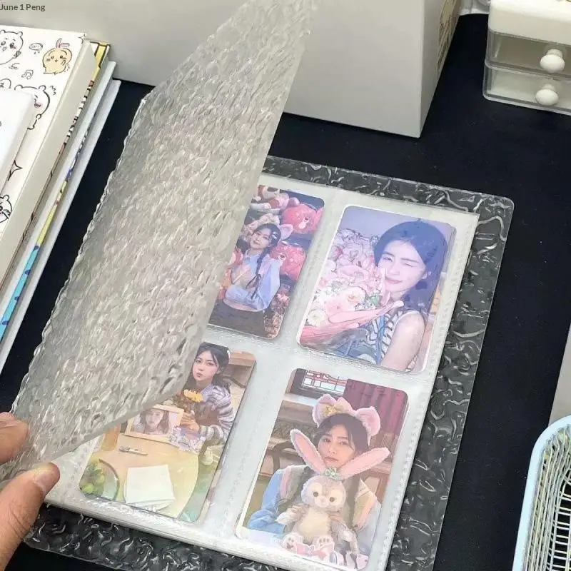 C 6 Hole Album Folder A5 Binder Cover Photo Cards Collection Organizer Acrylic Water Ripple Transparent Album