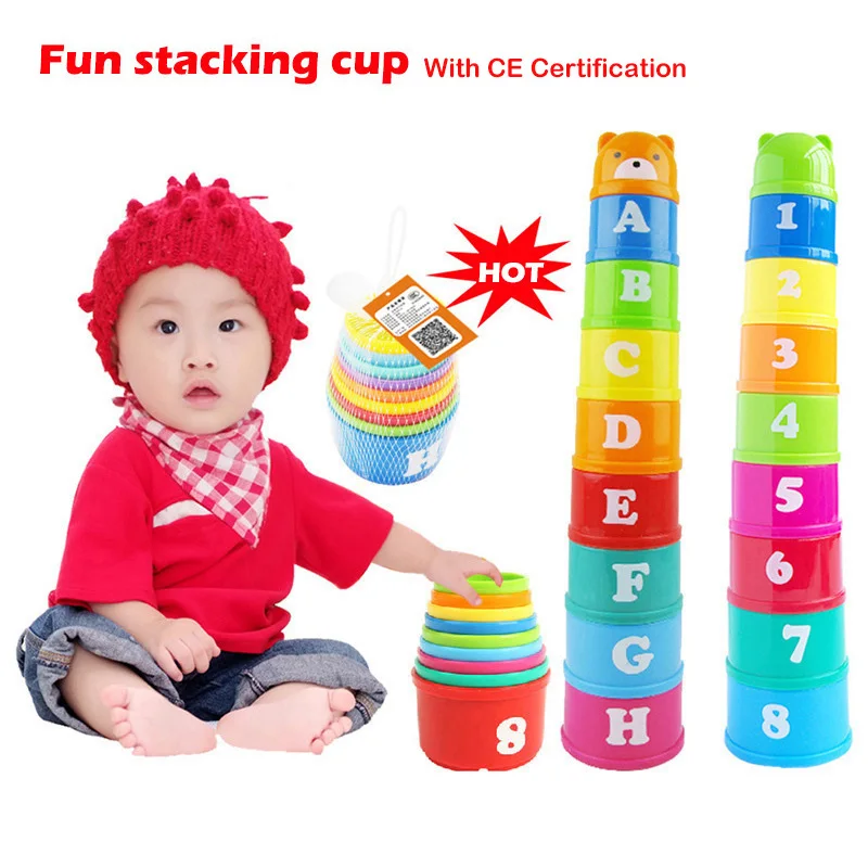 9PCS/Set Funny Stacking Cups Toys Baby Rainbow Cups Stacking Tower Kids Early Educational Toy Boys and Girls Learning Toys Gifts