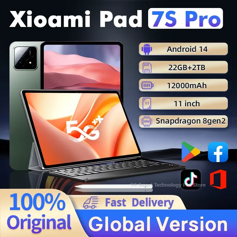 New Original Global Edition,7S Pro  Tablet PC Pad  Snapdragon 8gen2 HD 4K  22GB + 2TB Android 14  5G Tablet with Dual SIM WIFI