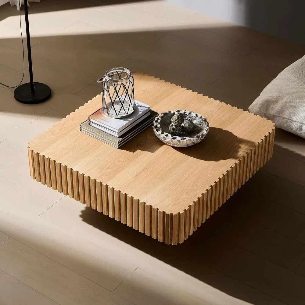 35-дюймовый круглый современный журнальный столик-барабан середины века, деревянная центральная часть ручной работы для гостиной и домашнего офиса, натуральная отделка