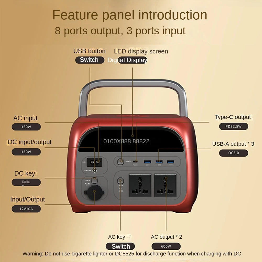 محطة طاقة خارجية، بطارية تخزين طاقة لاسلكية عالية الكفاءة بقدرة 300 وات - 600 وات، مصدر طاقة متنقل في حالات الطوارئ