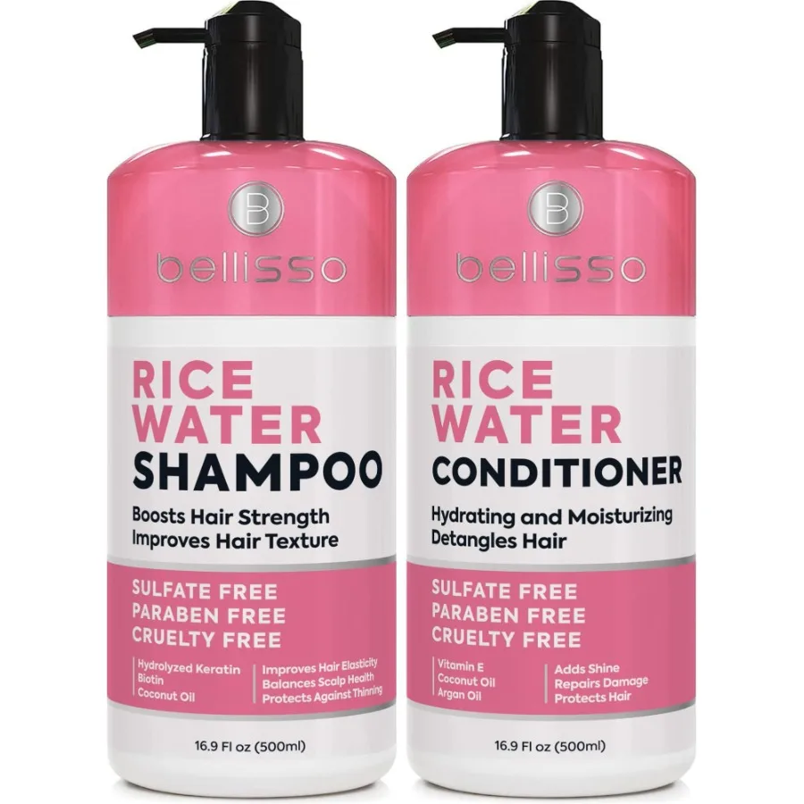 

Rice Water Shampoo and Conditioner Set Sulfate Free for Thin and Fine Hair Fuller Thickening Formula for Women and Men With Str