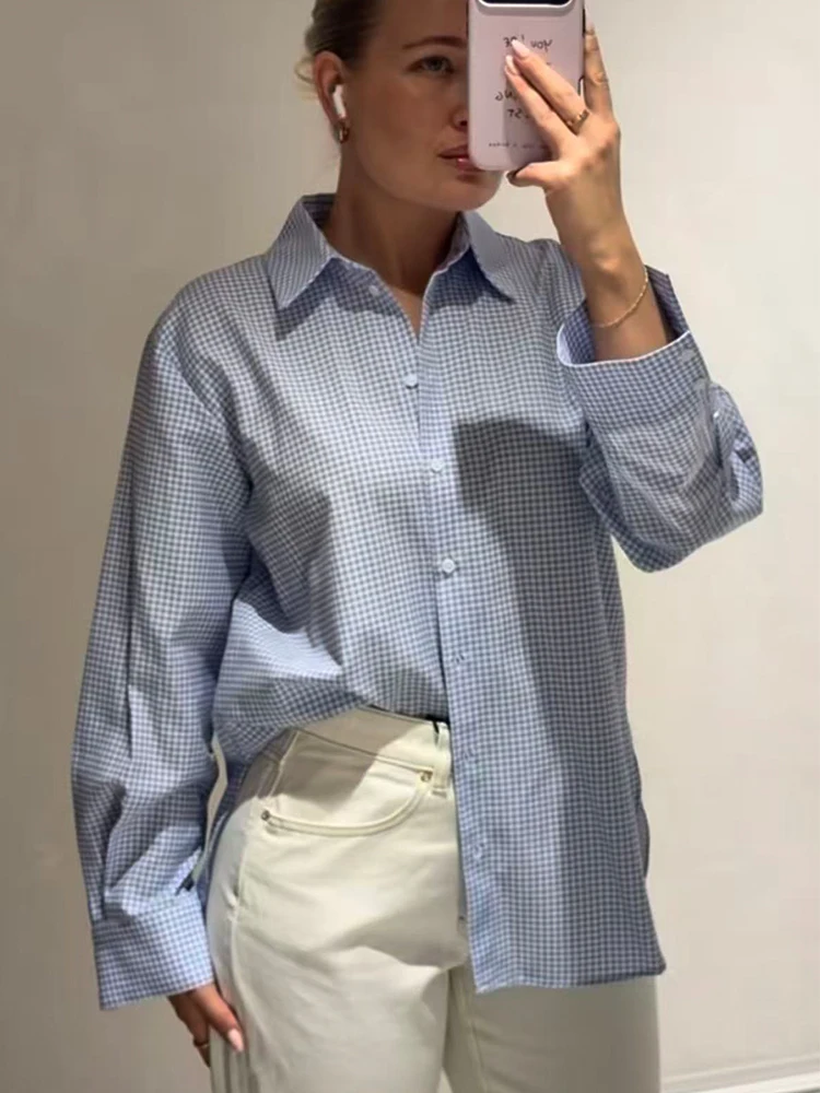 

Новая женская свободная рубашка в клетку 2026 года, повседневные блузки с длинным рукавом, топы в свежем студенческом стиле, базовые рубашки для женщин, весенняя одежда