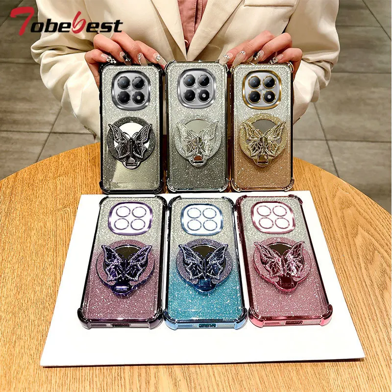 بريق للصدمات تصفيح فراشة مرآة سوار الحال بالنسبة ل Xiaomi Redmi ملاحظة 15 15C 14 14C 13 13C 12 11 برو زائد 4G 5G غطاء #4