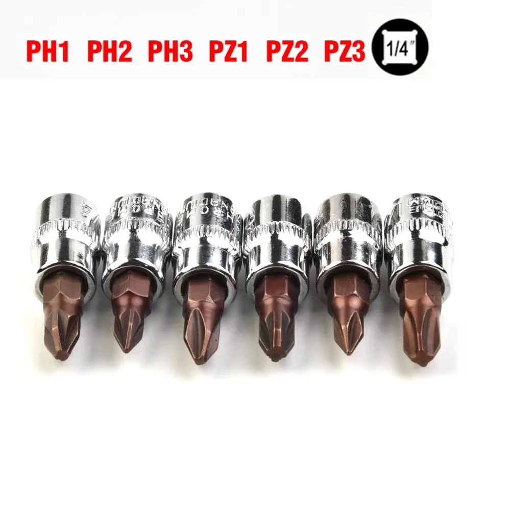 6 ชิ้น 1/4 นิ้วไขควงชุดซ็อกเก็ต Bit Hex Screw Driver Bits PH1 PH2 PH3 PZ1/PZ2 PZ3 สําหรับ Ratchet Socket ประแจ