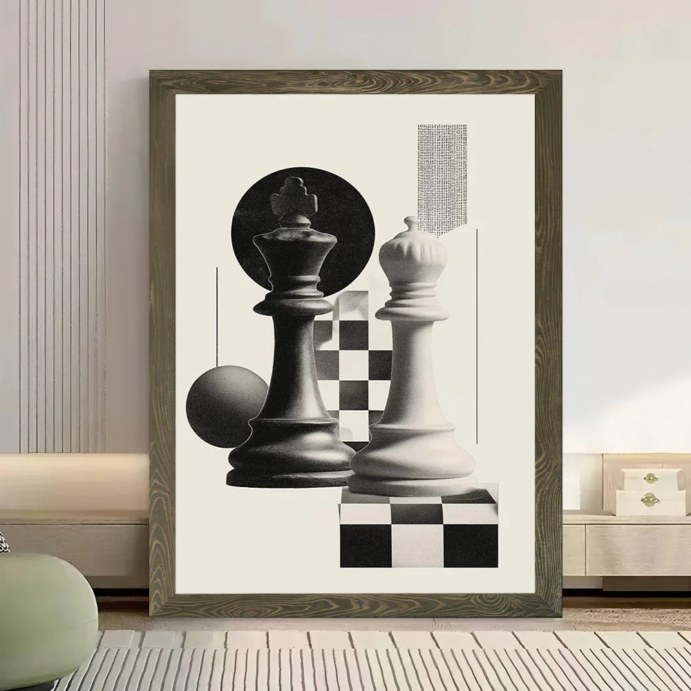 Chess Kings and Queen Abstract Printed Canvas Wall Art Customizable Paintings Poster Perfect Gift for Aesthetic Decoration Room view 3