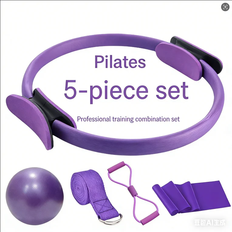 5-teiliges Set mit runden Trainingsringen für Yoga und Fitness für Damen und Mädchen, elastischen Pilates-Widerstandsringen und Fitness-Übungsgürteln