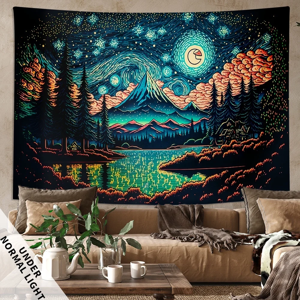 Bohemian Cosmic Galaxy Tapestry Night Sky Wall Decor Boho Starry Galaxy Art Home Decoration Mountains Forest Space Hanging Poste