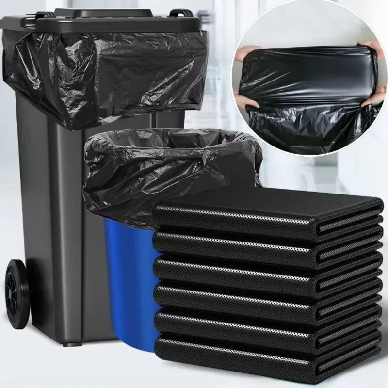 Large Black Heavy Duty Trash Bags Flat Open Cleaning Bags Outdoor Commercial Kitchen Waste Plastic Garbage Bags Durable Thick