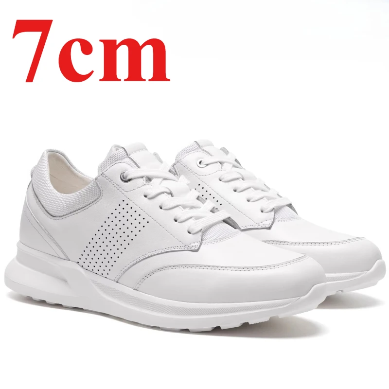 Invisible Inner Heightening Shoes for Men's 7cm Genuine Leather Breathable Casual Sneakers Thick-soled Height-increasing Shoes