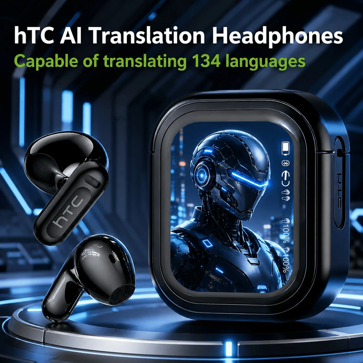 Image of 1 Stück HTC NE20 kabellose Ohrhörer, vollfarbiger LED-Touchscreen, Bluetooth 6.0, 13 mm Treiber, 360 ° Räumlicher Klang KI-ENC Geringe Latenz 30H
