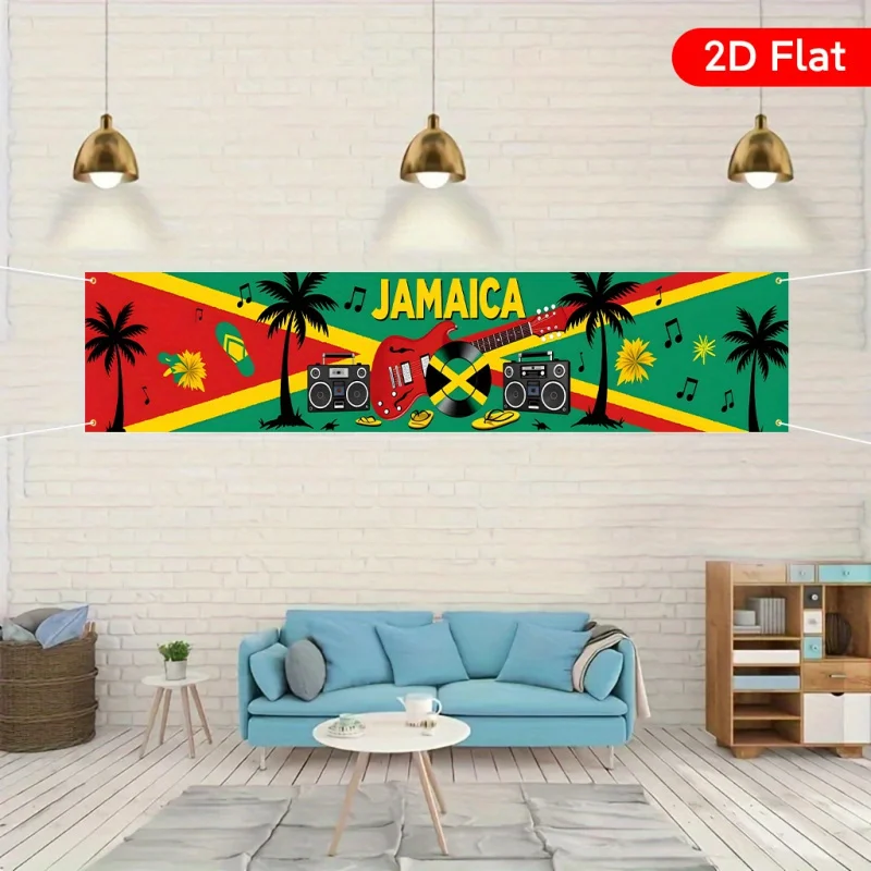 Tropical Beach, Palm Tree, and Musical Pattern Decorative Banner – Large Rectangular Indoor/Outdoor Backdrop