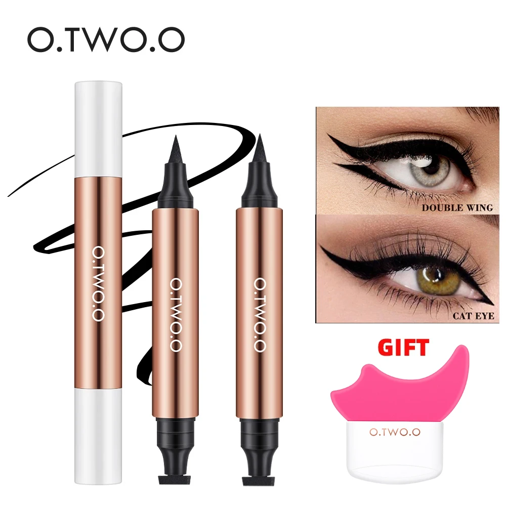 O.TWO.O 2pcs Eyeliner Stamp Kit Eyeliner Pencil Waterproof Long-lasting Resistant Black Liquid Eyeliner Stamp for Eyes Makeup