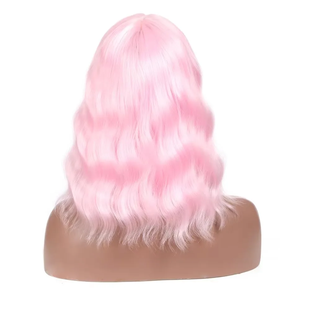 شعر مستعار قصير مموج وردي بوب صناعي مقاوم للحرارة للنساء للحفلات التنكرية والاستخدام اليومي #4