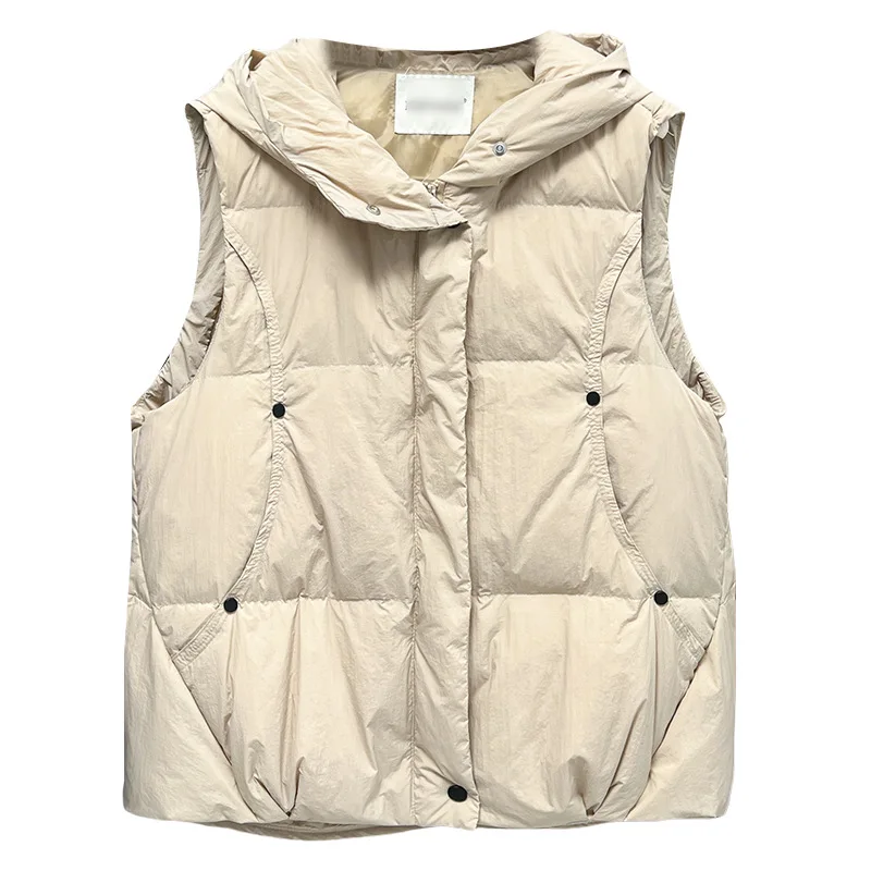 

Plus Size Women Down Vest Winter Loose 90% White Duck Down Hooded Sleeveless Coat 2748