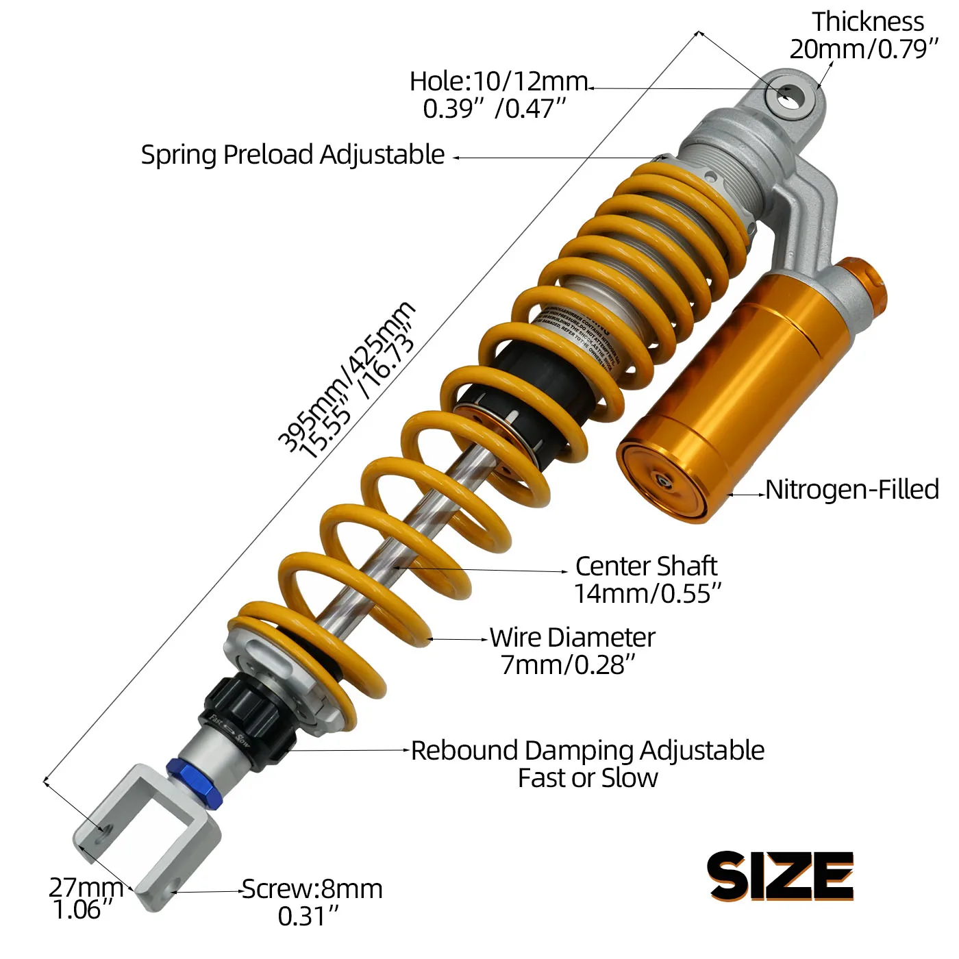 27mmFork التوأم الصدمات الخلفية 395 مللي متر/425 مللي متر ل Haojuedk125e ياماها كيمكو مثل Voge350T هوندا الفضة الجناح 600/400 Maxsym400 Forza350