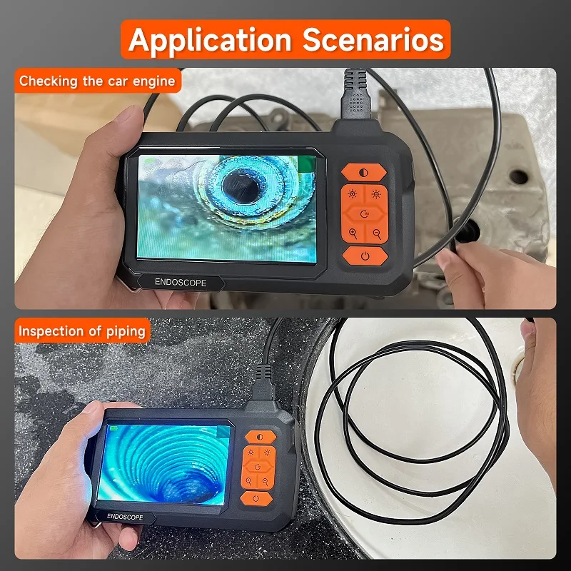 Endoscope Camera 4.3 Inch Screen HD1080P 8MM Lens Replaceable Cable 1-100 Meter USB Plug Pipe Inspection Borescope LED 2600mAh