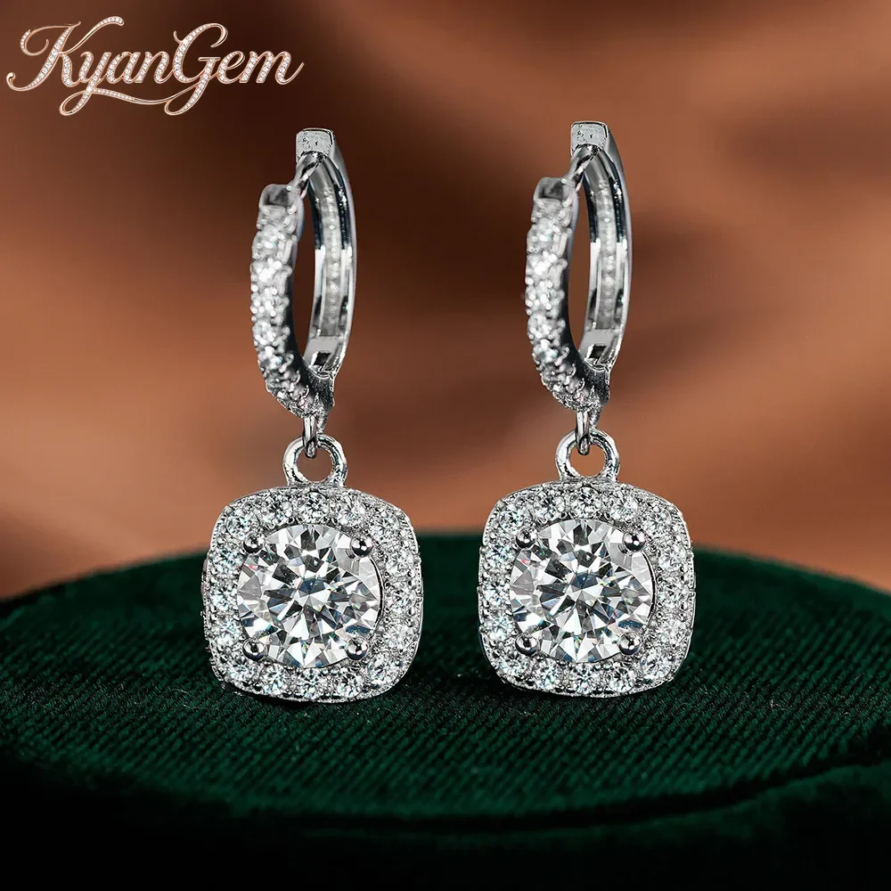 KyanGem Luxury Square-Shaped Platinum PT950 Stud Earrings Diamond-studded Each 1ct  Moissanite Earrings Charm Fine Jewelry Gift