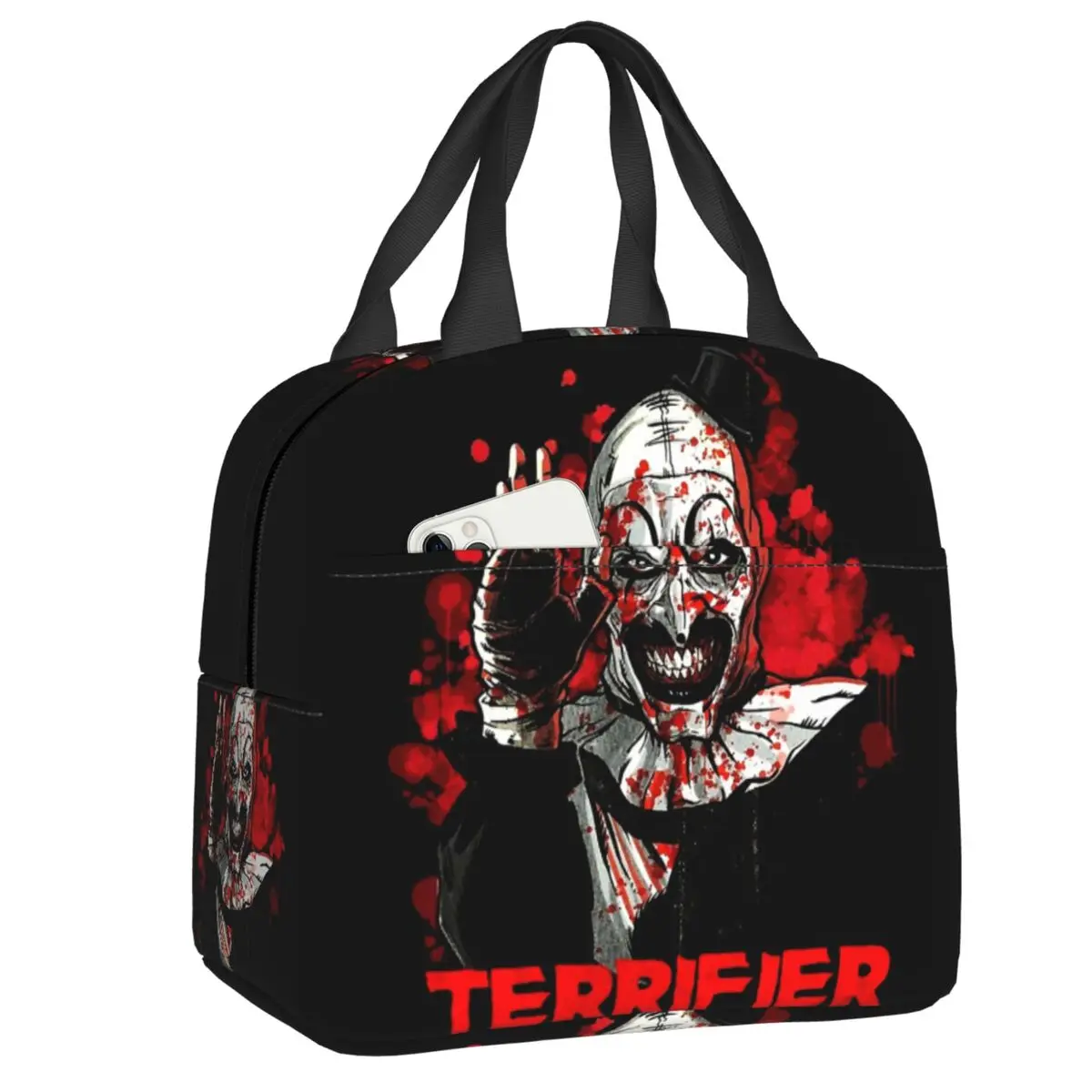 Terrifier Lunch Box for Women Halloween Horror Movie Clown Thermal Cooler Food Insulated Lunch Bag Kids School Children