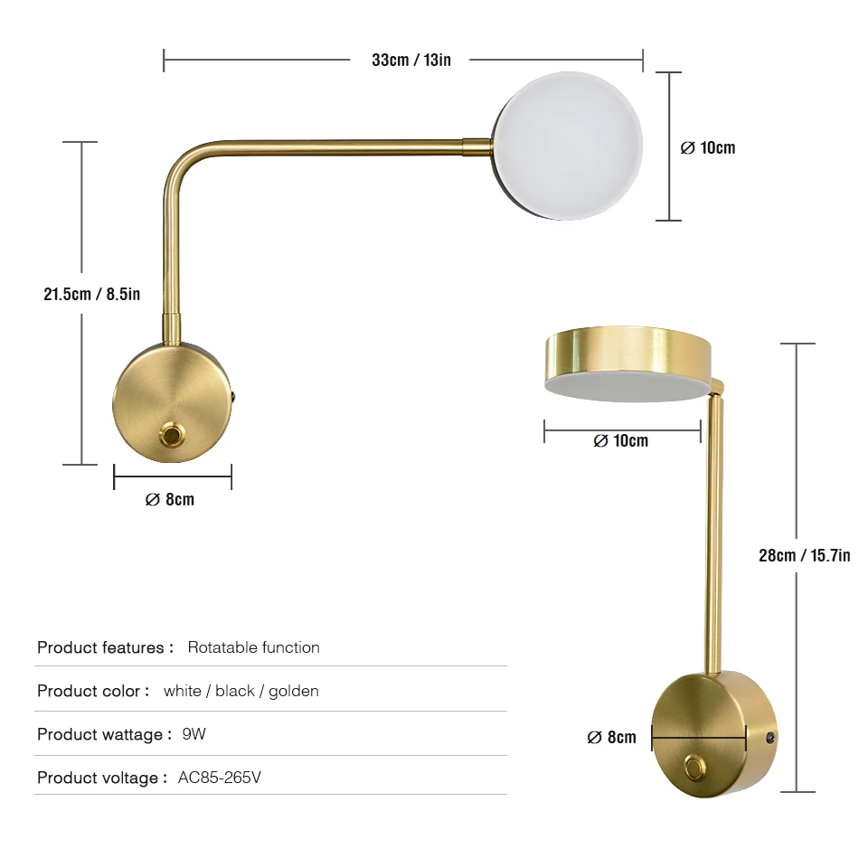 북유럽 LED 실내 벽 램프 9W 조정 가능한 벽 조명 홈 단순에 대 한 스위치 침실 머리맡 벽 Sconce AC110V/220V