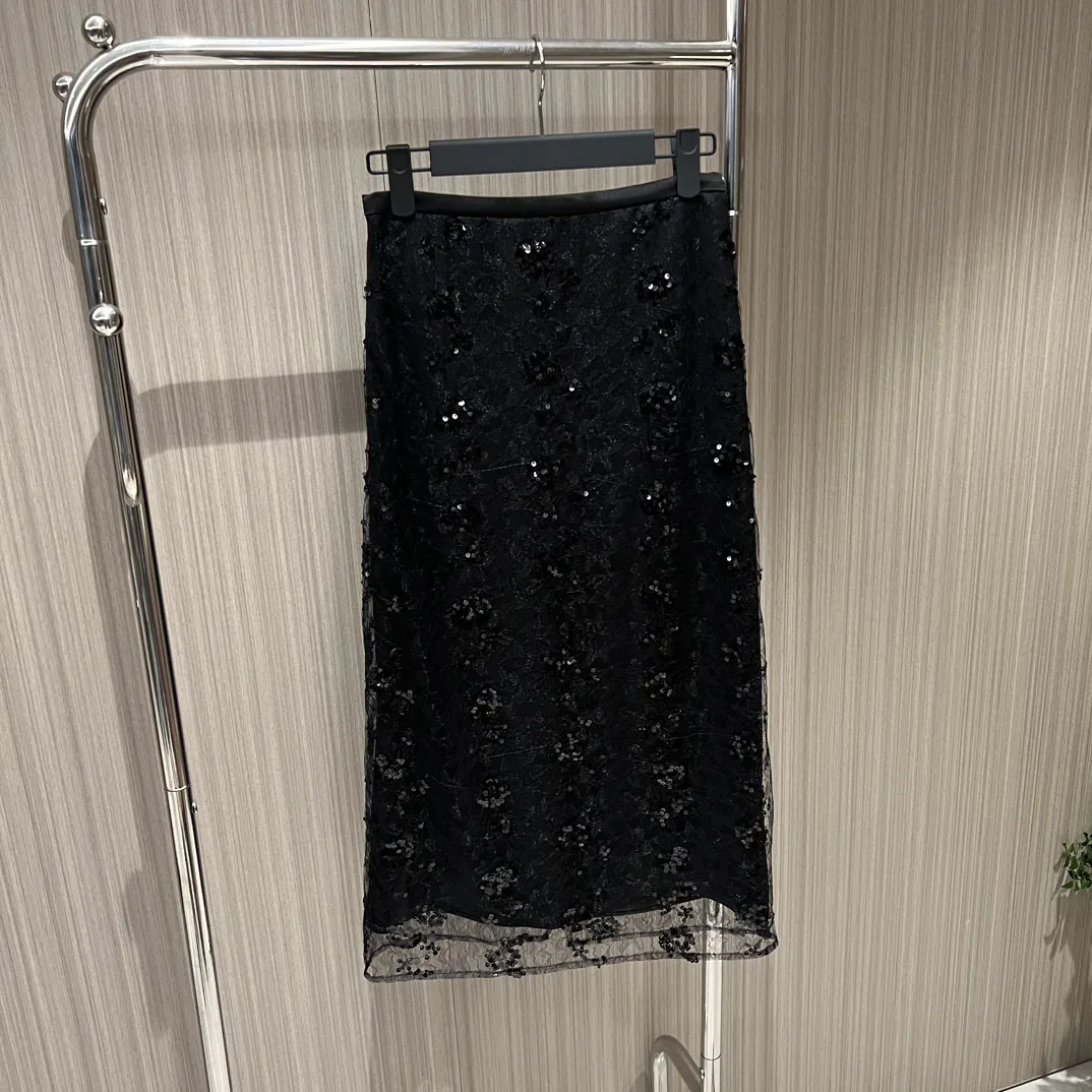 

2024 Spring/Summer New Women's Wear Elegant Mesh Sequins Embroidered Skirt 0409