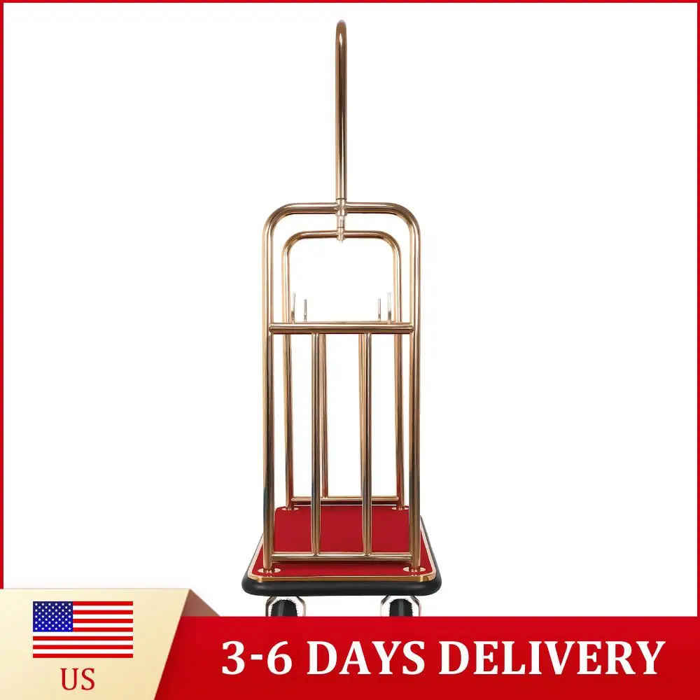 

Тележка для багажа в отель с 8-дюймовыми бесшумными резиновыми колесами, золотистая отделка, для гостиничного бизнеса, с защитными бамперными планками для ковровых покрытий