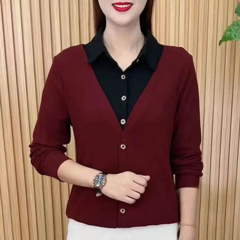 

Fashion Lapel Spliced Casual Fake Two Pieces Blouses Women Clothing 2024 Autumn Winter New Loose Commuter Tops All-match Shirts