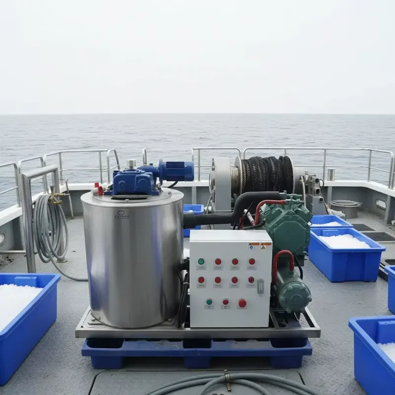 Output 2 Ton SS316 Seawater Cooled Automatic Salt Water Flake Ice Machine for Seafood Fishing Industry