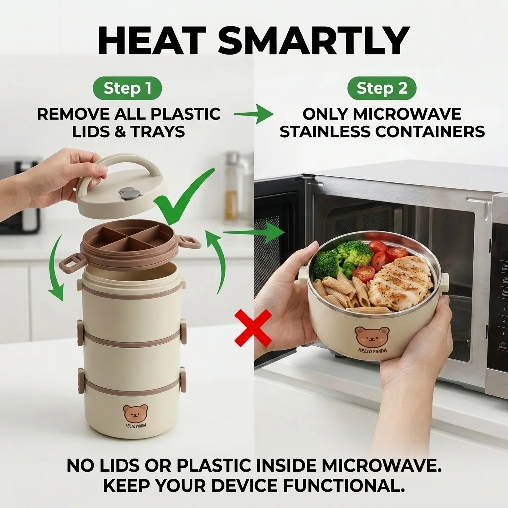 Microwavable 304 Stainless Steel Bento Lunch Box Portable Thermal Insulated Food Container Leakproof 2/3 Tier for Kids Adults - view 4