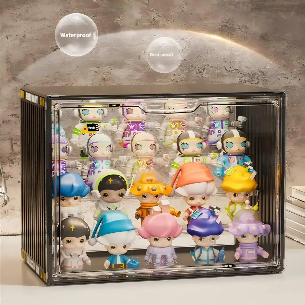 Pop Mart Figure Display Case, Stackable Container Style Blind Box Organizer, Clear Acrylic Doll Storage Cabinet Dustproof