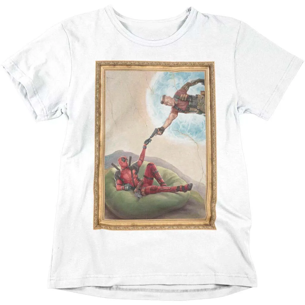 

Marvel Genuine Authorized Oil Painting Fun Deadpool Printing Men's and Women's Same T-Shirt Summer Loose Large Size Short Sleeve