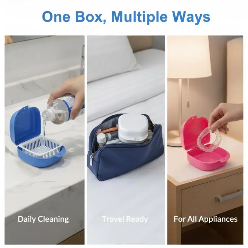 Portable Plastic Denture Organizer Box Custom Logo Supported Multi Color for Dental Clinics Travel Home Use