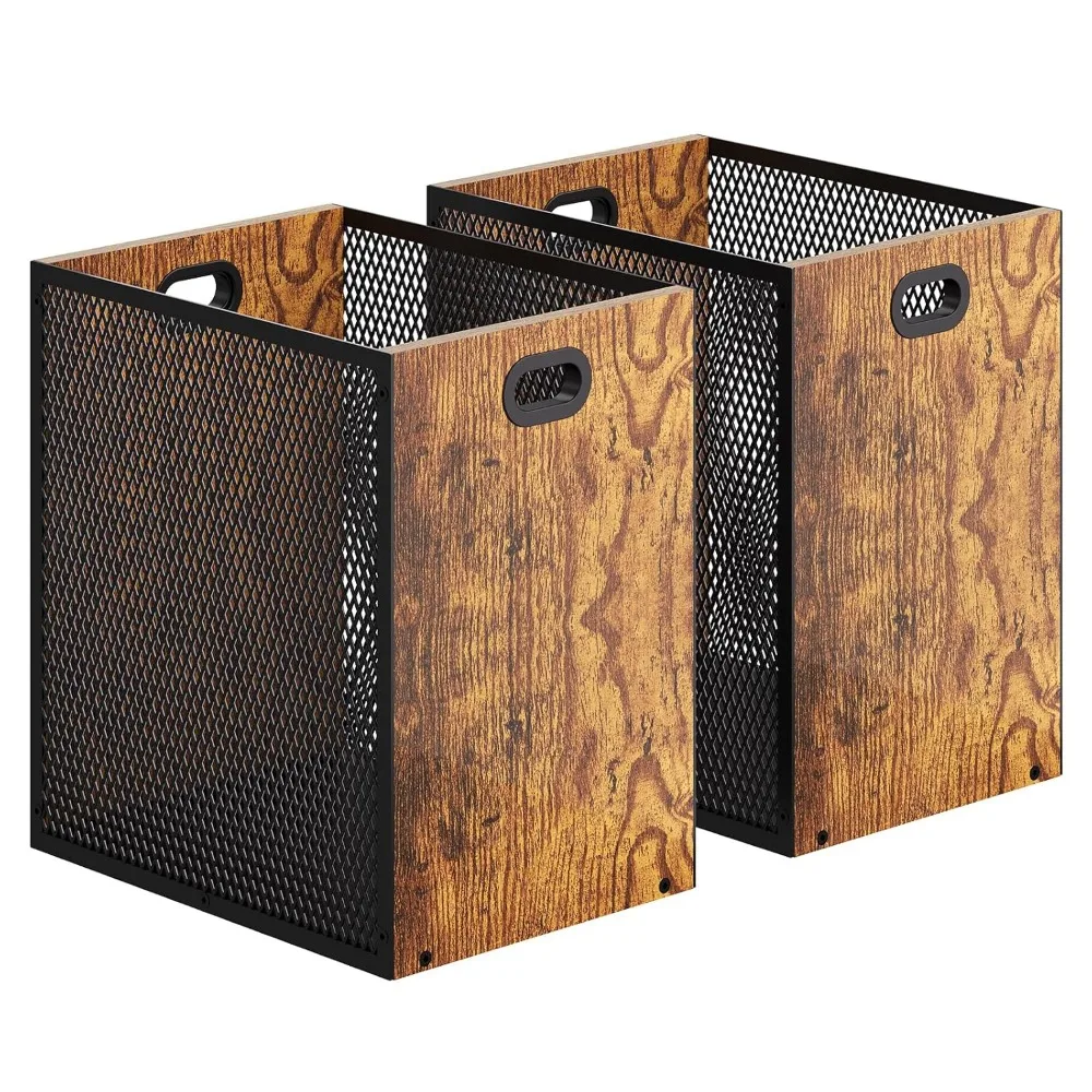 

Промышленный мусорный бак в стиле ретро, прямоугольная корзина из железа и дерева с ручкой для домашнего офиса, 11,02x7,87x11,81 дюйма, 4,5 галлона