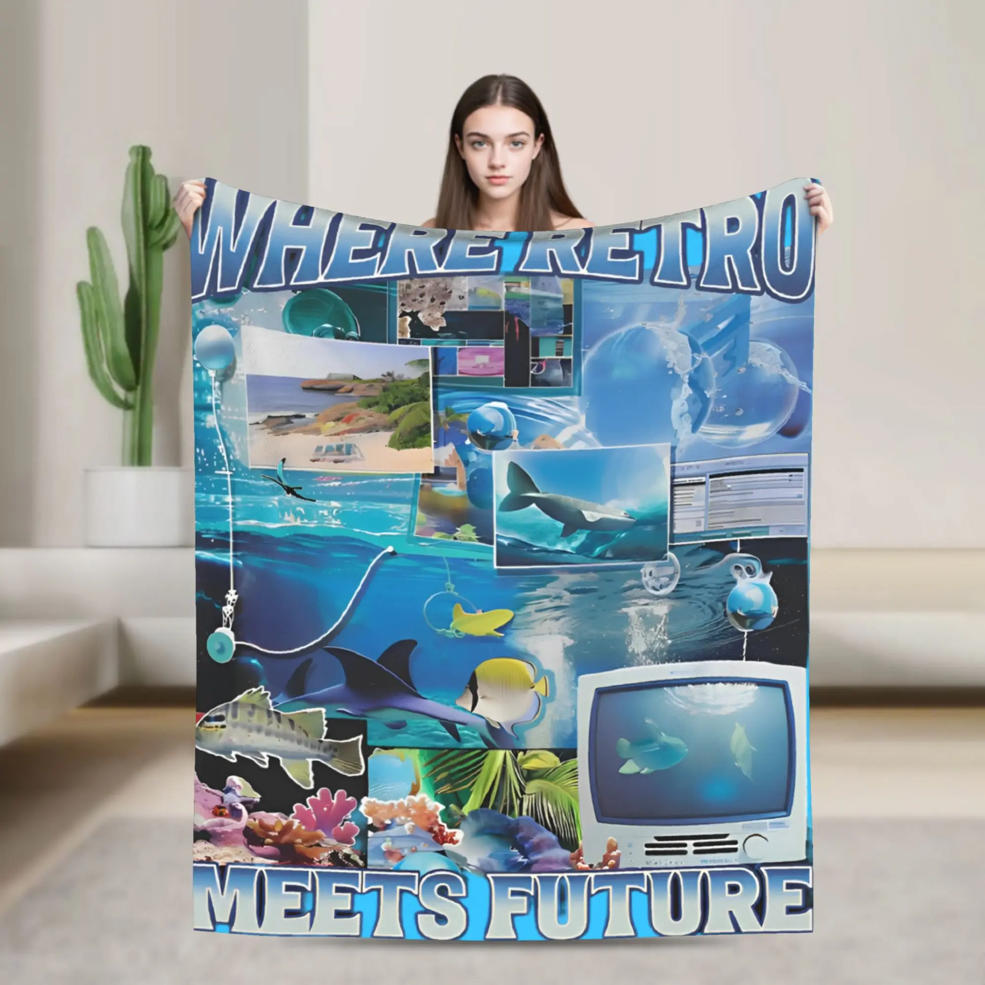 Frutiger Aero Where Retro Meet Future Old Fuzzy Blanket School Computer 2000s Throw Blankets for Sofa Lounge 150*125cm Bedspread