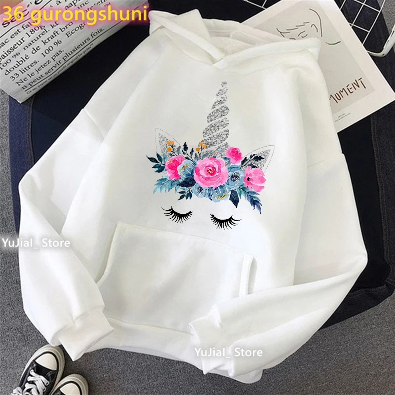 

Kawaii Unicorn Print Cap Hoodies Women Glitter Pink Flowers Sweatshirt Girls Long-Sleeved Winter/Spring/Autumn Clothes