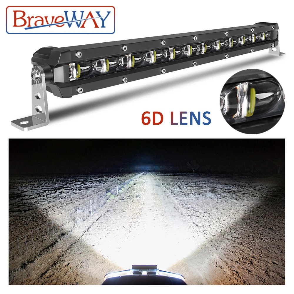 

BraveWAY 1 Row LED Light Bar for OffRoad Truck ATV UTV SUV Motorcycle Tractor PickUp 4WD UAZ 4x4 Driving Light Work Light 12V