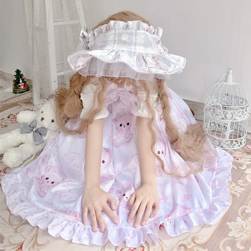 Japanische kawaii lolita stil jsk kleid frauen süße cartoon druck party kawaii prinzessin kleider y2k ärmellose riemen kleider