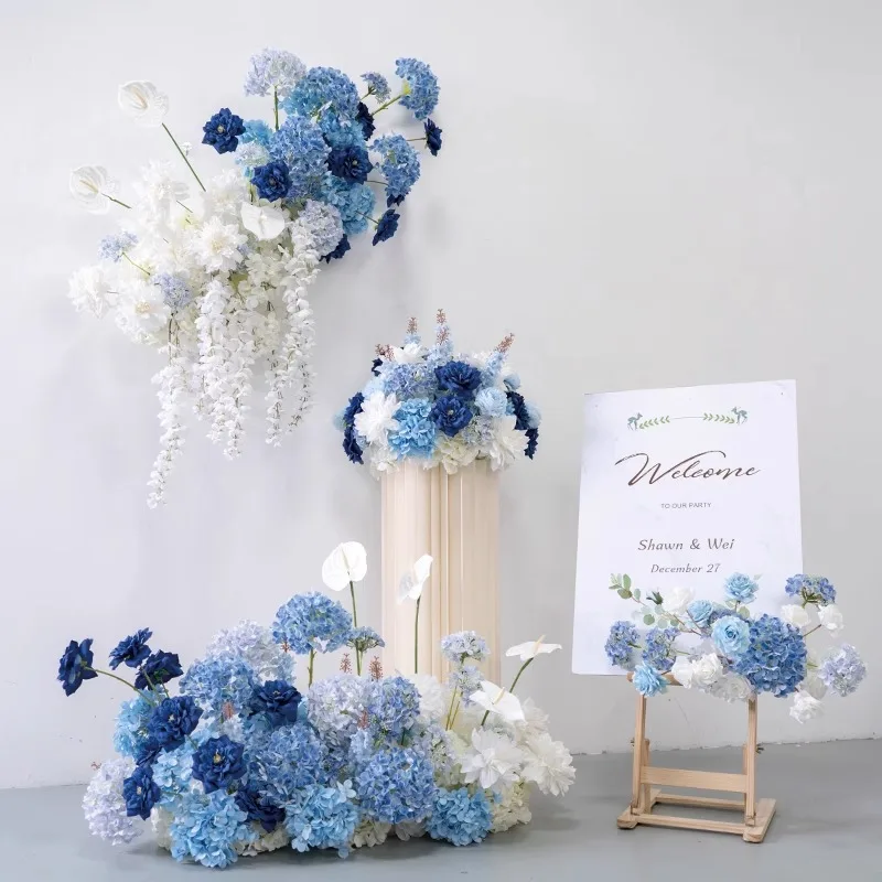 white Blue Rose hydrangea Wedding Table Decor Floral Arrangement Event Backdrop Arch Hanging Flower Floor Floral Party Props