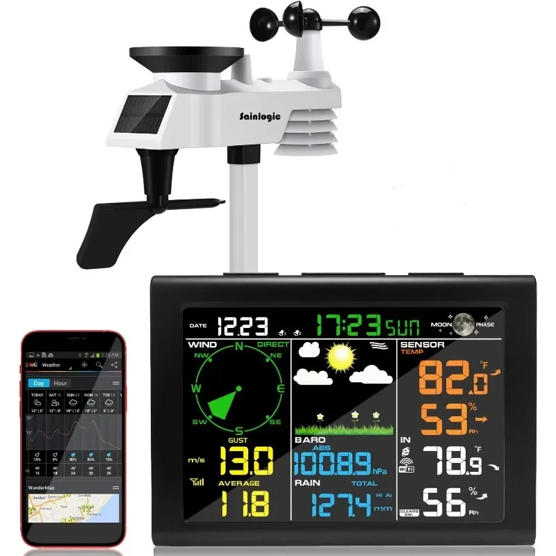 

Weather Station with Outdoor Sensor, Internet Wireless Weather Station with Rain Gauge, Weather Forecast, Wind Gauge,